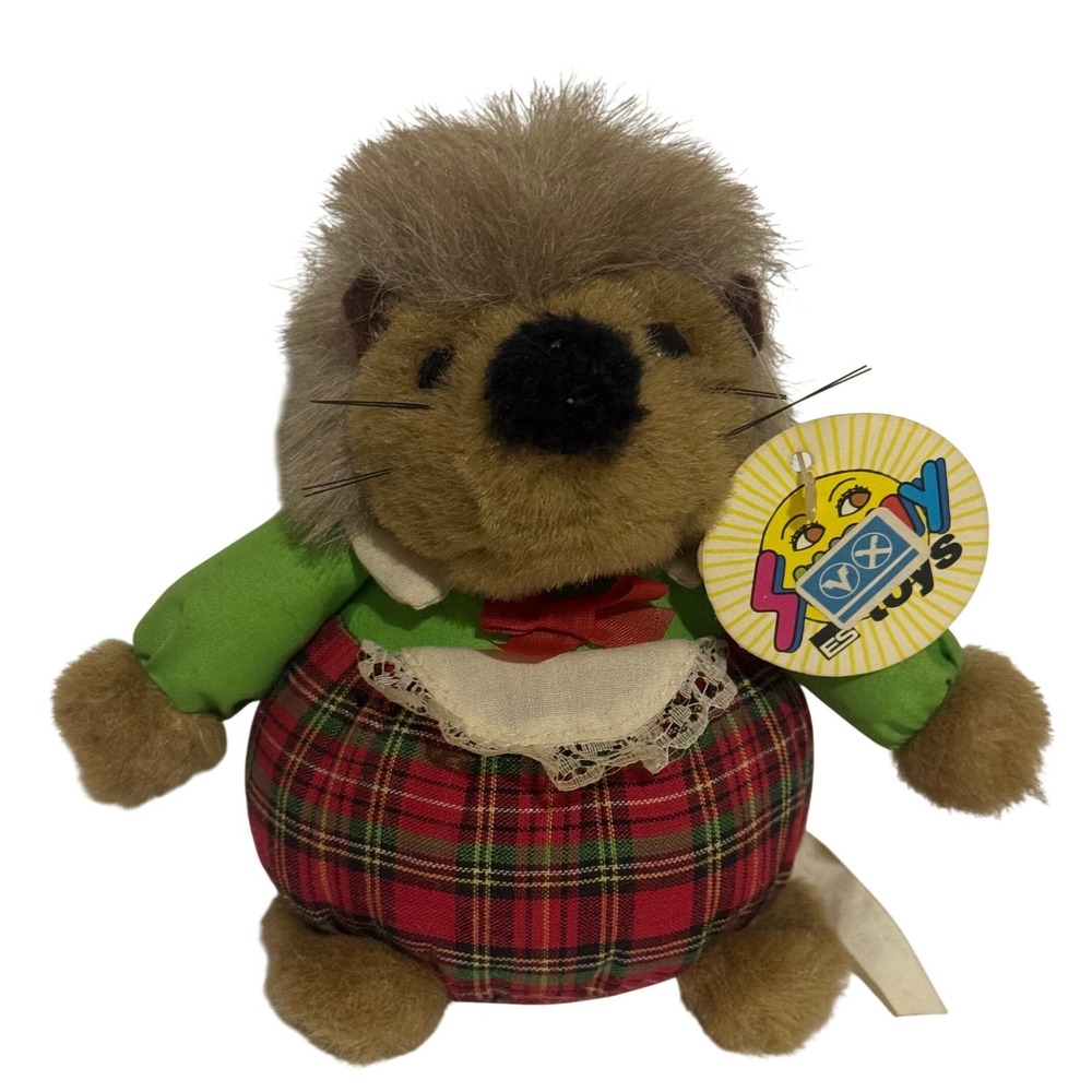 Vintage 90s Germany Hedgehog Plush Ornament Plaid Outfit Green 31074/749599
